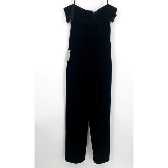 XSCAPE Women's Deta Off Shoulder Jumpsuit Size 12 Black Velvet Fold Over NWT - Picture 6 of 13